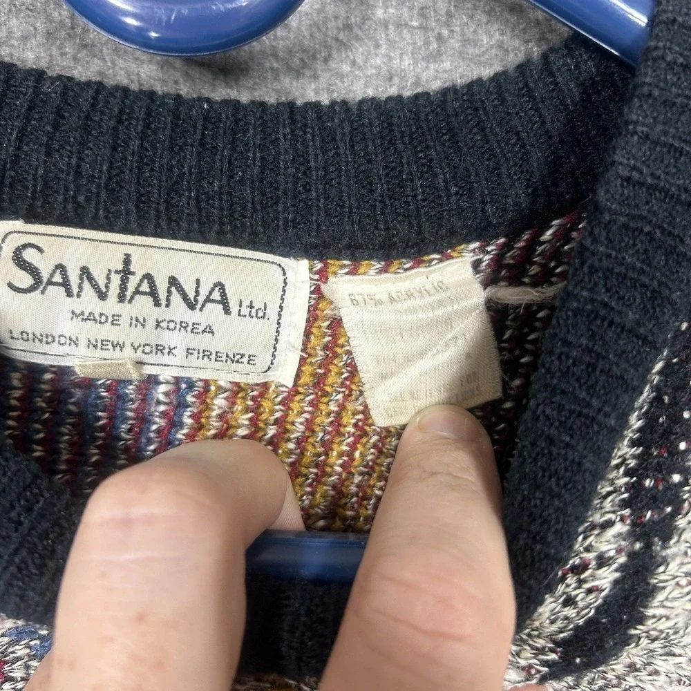 Vintage 80s Santana Sweater Mens Medium‎ Multicolor Textured Abstract Geometric